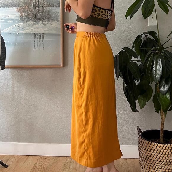 Vintage egg yolk yellow straight skirt midi size 8 fully lined - Picture 8 of 8